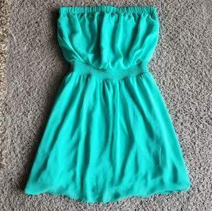 Express Teal Strapless Dress